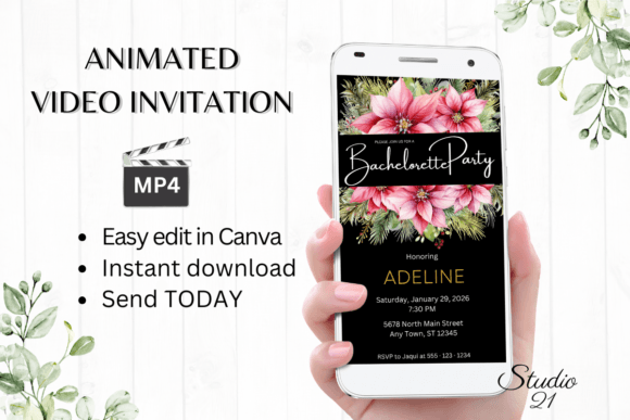 Christmas Bachelorette Party Evite W6197: Festive & Flirty Invites