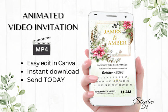 Christmas Wedding Invitation W8192B: A Festive Digital Template
