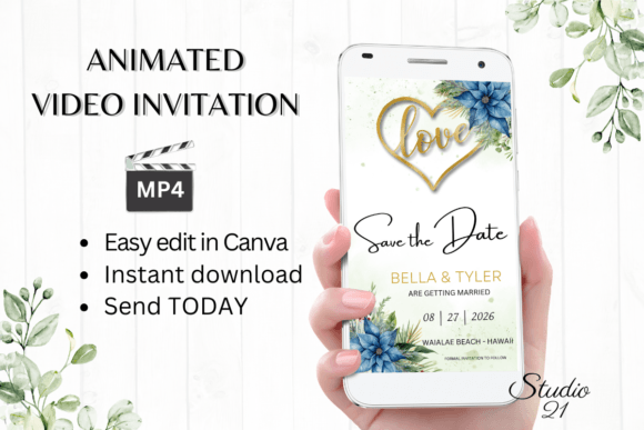 Digital Save the Date Announcement W2210: Modern Style, Instant Delivery