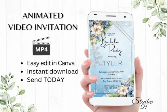 Winter Bachelor Party Invite W5254: A Digital Animated Template