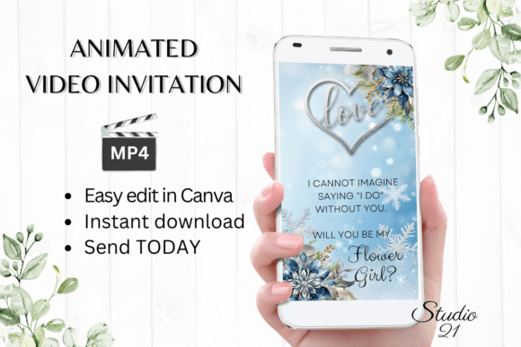 Winter Flower Girl Proposal W3250FG: A Floral Script for Elegant Invites