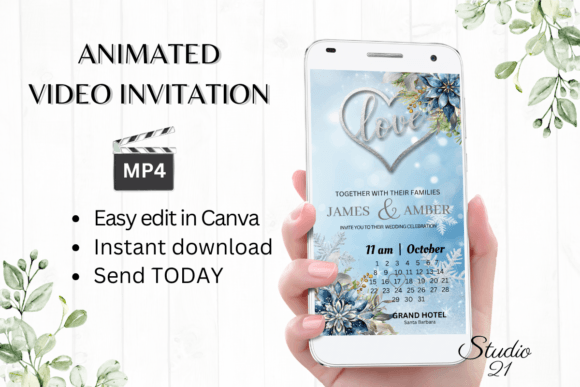 Winter Wedding Invitation W8250B: A Digital Template for Your Celebration