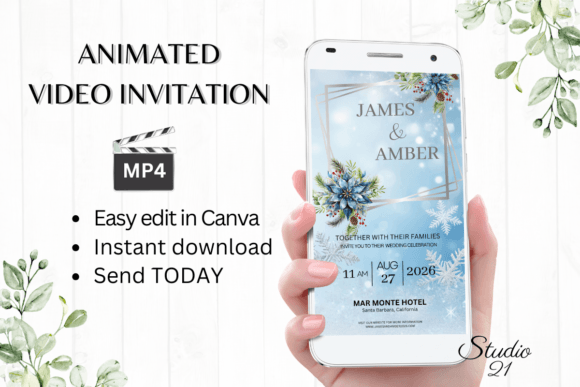 Winter Wedding Invitation W8252: A Modern Digital Template for Your Celebration