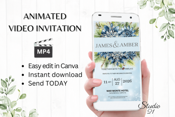 Winter Wedding Invitation W8256: A Digital Template for Your Celebration