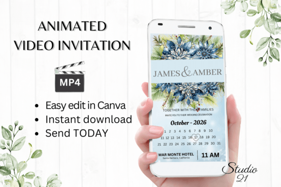 Winter Wedding Invitation W8256B: Digital Animated Video Template