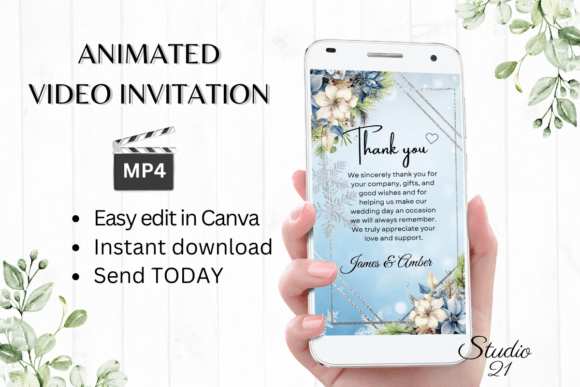 Winter Wedding Thank You W9254TU: A Digital Template for Modern Gratitude