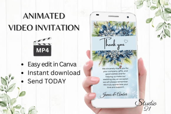 Winter Wedding Thank You W9256TU: A Digital Template for Your Winter Celebration
